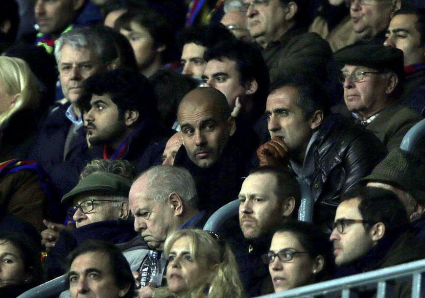 In tribuna ad ammirare Messi c&#39; Pep Guardiola, allenatore del Bayern. Che conosce bene Messi e il Barcellona (LaPresse)